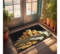 LOP House Mats Indoor Golden Wealth: A Stash Of Precious Coins And Cash Doormat Funny Floor Mats For Front Door Doormat Rug(40X60CM)