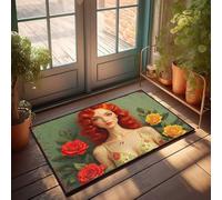 LOP Indoor Front Door Mat Floral Fantasy: A Woman With Vibrant Red Hair Surrounded By Roses Doormat Floor Mats For Home Pool Decor(40X60CM)