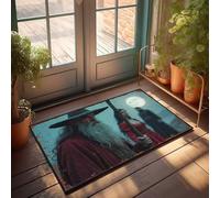 LOP Knock Before Entering Door Sign Wizard With Staff Under A Full Moon Doormat Outdoor Mats For Front Door Pool Decor(65X90CM)