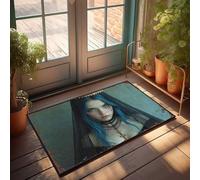 LOP Large Doormats For Outdoor Entrance Dark Mystic Beauty With Blue Hair And Golden Cross Necklace Doormat Mat Shoes Mat Shoes(50X80CM)