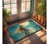 LOP Large Doormats For Outdoor Entrance Mermaid Gazing At The Moonlit Sea Doormat Mat Shoes Mat Shoes(50X80CM)