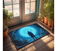 LOP Mat Shoes Silhouette Standing Before A Mystical Blue Spiral Portal Doormat Man Cave Decor And Accessories Backyard Decor(50X80CM)