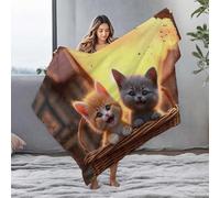 LOP Mom Blanket Two Cute Kittens In A Basket At Sunset Flannel Blanket Blankets Queen Size Easter Blanket(150x200cm)