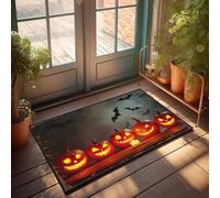 LOP Outdoor Mat Large Halloween Pumpkins With Jack-O'-Lantern Faces And Bats Flying In Doormat Fall Kitchen Mat Mat In House(65X90CM)