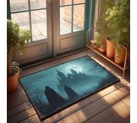 LOP Outdoor Mats For Front Door Halloween Night: Two Figures In Cloaks Before A Haunted Castle Doormat Personalized Welcome Mat Positive Doormat(50X80CM)