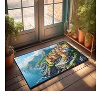 LOP Outdoor Mats For Home Entrance Colorful Coastal Village Nestled Amongst Lush Green Hills And Blu Doormat Holiday Rug Fall PorchBar Decorations For Man Mat(40X60CM)