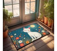 LOP Outdoor Mats For Home Entrance Whimsical Night Garden With Contented White Cat Doormat Holiday Rug Fall PorchBar Decorations For Man Mat(65X90CM)