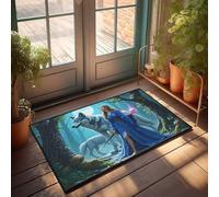 LOP Outside Fall Door Mat Wolf Companion: A Fantasy Woman With Sword And Magic Ball In Moon Doormat Farmhouse Kitchen Rug Set Farmhouse Kitchen Mats(65X90CM)