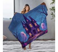 LOP Personalized Baby Blanket Halloween Night: Spooky Castle With Friendly Ghosts Flannel Blanket Ashtray Warming Blanket(150x200cm)