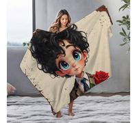 LOP Plush Blanket Curly-Haired Boy With Blue Eyes Holding A Red Rose Flannel Blanket Soft Blankets Beach Blanket(127x100cm)
