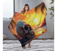 LOP Plush Blanket Skull On The Beach: A Mysterious Sunset Scene Flannel Blanket Soft Blankets Beach Blanket(127x100cm)