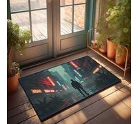 LOP Porch Mats For Front Door Outside Neon-Lit Alley: A Solo Figure In A Cyberpunk Cityscape Doormat Outdoor Front Door Mat Fall Front Porch Decor(65X90CM)