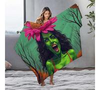 LOP Thick Blanket Green Woman With Flower Crown In Autumn Forest Flannel Blanket Baby Blanket Small Blanket(127x100cm)