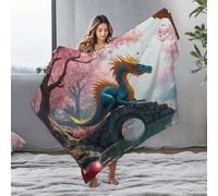 LOP Travel Blanket Blue Dragon On Stone Bridge Amidst Cherry Blossom Trees Flannel Blanket Thick Blanket Small Blanket(127x100cm)