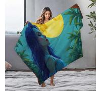 LOP Travel Blanket Blue-Haired Beauty Under The Full Moonlit Sky Flannel Blanket Bed Blankets Large Blanket(127x100cm)