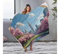 LOP Travel Blanket Cherry Blossom Pathway To The City Skyline Flannel Blanket Big Blanket Plush Blanket(127x100cm)