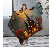 LOP Travel Blanket Halloween Haunted Castle With Ghosts And Pumpkins Flannel Blanket Ashtray Blankets(150x200cm)