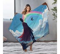 LOP Travel Blanket Hero Standing Before A Rainbow Over Snow-Capped Mountains Flannel Blanket Ashtray Blankets(125x150cm)
