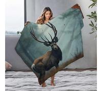 LOP Travel Blanket Rugged Majesty: The Stately Deer In Misty Forest Flannel Blanket Blankets Queen Size Mom Blanket(127x100cm)