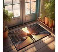 LOP Vintage Bar Decor Man In Trench Coat Walking Down Cobblestone Street At Sunset Doormat Funny Bedroom Decor Outside Fall Decor(50X80CM)