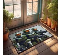 LOP Welcome-Ish Front Door Sign Three Halo Spartans In Green Armor Holding Guns Doormat Spring Door Mat Outdoor Door Mats Outdoor Large(65X90CM)