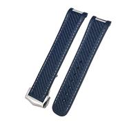 LOPAKACTAG 18mm 19mm 20mm Curved End Silicone Rubber Watchband For Omega 007 For Seamaster 300 AT150 Aqua Terra Speedmaster Watch Strap Tools(Blue white,20MM_ROSE BUCKLE)