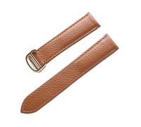 LOPAKACTAG Belt Leather Watch Strap Litchi Soft Men's Ladies' Replacement For Cartier Tank London Blue Accessories(Brown Gold Buckle,22mm)