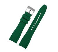 LOPAKACTAG Curved End Silicone Rubber Watch Strap For Men Rolex Water For Ghost For Seiko For Citizen For Tissot 20MM 22MM Sport Wristband Universal Belt(Green silver,19mm)
