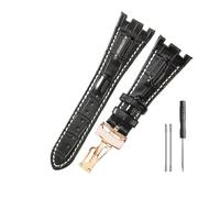 LOPAKACTAG Leather Watch Strap Men's For AP Royal Oak First Layer Cowhide Folding Buckle Notch Watchbands Bracelet 28mm Band(Black white-Rose-Z1)