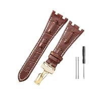 LOPAKACTAG Leather Watch Strap Men's For AP Royal Oak First Layer Cowhide Folding Buckle Notch Watchbands Bracelet 28mm Band(Brown white-Gold-Z1)