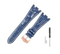 LOPAKACTAG Leather Watch Strap Men's For AP Royal Oak First Layer Cowhide Folding Buckle Notch Watchbands Bracelet 28mm Band(Blue white-Rose-K13)