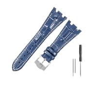 LOPAKACTAG Leather Watch Strap Men's For AP Royal Oak First Layer Cowhide Folding Buckle Notch Watchbands Bracelet 28mm Band(Blue white-Steel-K13)