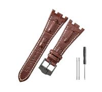 LOPAKACTAG Leather Watch Strap Men's For AP Royal Oak First Layer Cowhide Folding Buckle Notch Watchbands Bracelet 28mm Band(Brown white-Blac-K13)
