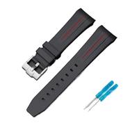 LOPAKACTAG Rubber Strap For Blancpain X Swatch Collaboration Stainless Steel Buckle 22mm Curved Interface Men Women Replace Watch Band Belt(Black red line)