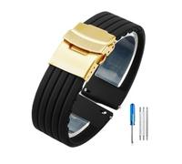 LOPAKACTAG Silicone Rubber Watch Strap Band Deployment Buckle 18mm 20mm For Seiko For Omega For Rolex For Replace The(Black-gold,20mm)