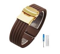 LOPAKACTAG Silicone Rubber Watch Strap Band Deployment Buckle 18mm 20mm For Seiko For Omega For Rolex For Replace The(Brown-gold,20mm)