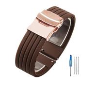 LOPAKACTAG Silicone Rubber Watch Strap Band Deployment Buckle 18mm 20mm For Seiko For Omega For Rolex For Replace The(Brown-rose,20mm)