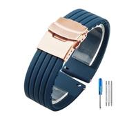 LOPAKACTAG Silicone Rubber Watch Strap Band Deployment Buckle 18mm 20mm For Seiko For Omega For Rolex For Replace The(Blue-rose,20mm)