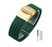 LOPAKACTAG Silicone Rubber Watch Strap Band Deployment Buckle 18mm 20mm For Seiko For Omega For Rolex For Replace The(Green-gold,20mm)