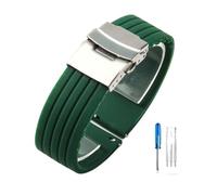 LOPAKACTAG Silicone Rubber Watch Strap Band Deployment Buckle 18mm 20mm For Seiko For Omega For Rolex For Replace The(Green-silver,20mm)