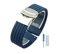 LOPAKACTAG Silicone Rubber Watch Strap Band Deployment Buckle 18mm 20mm For Seiko For Omega For Rolex For Replace The(Blue-silver,18mm)