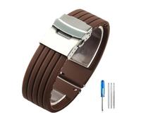 LOPAKACTAG Silicone Rubber Watch Strap Band Deployment Buckle 18mm 20mm For Seiko For Omega For Rolex For Replace The(Brown-silver,18mm)
