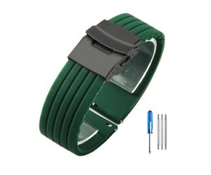LOPAKACTAG Silicone Rubber Watch Strap Band Deployment Buckle 18mm 20mm For Seiko For Omega For Rolex For Replace The(Green-black,18mm)