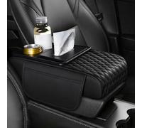 LOPAMCGH Car Armrest Cushion for Ford Explorer 2012-2014, PU Leather Console Cover with Cup Holder & Storage Pocket, Multifunctional Car Armrest Storage Box Pad Accessories,A Black