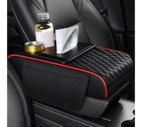 LOPAMCGH Car Armrest Cushion for Ford Explorer 2012-2014, PU Leather Console Cover with Cup Holder & Storage Pocket, Multifunctional Car Armrest Storage Box Pad Accessories,B BlackRed