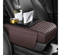 LOPAMCGH Car Armrest Cushion for Hyundai Getz Reina Ioniq Bayon Elantra, PU Leather Console Cover with Cup Holder & Storage Pocket, Multifunctional Car Armrest Storage Box Pad Accessories,D Coffee