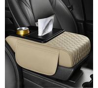 LOPAMCGH Car Armrest Cushion for Mitsubishi Space Star/Outlander PHEV/Pajero Sport/Pajero V6, PU Leather Console Cover with Cup Holder & Storage Pocket, Multifunctional Car Armrest Storage Box Pad