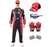 Lopbraa Race Car Driver Costume Men with Hat, Black, Medium
