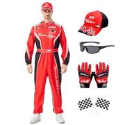 Lopbraa Race Car Driver Costume Men with Hat, Red, Large
