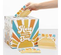 Lopeastar 50 Pcs Here Comes the Son Baby Shower Decorations Diaper Raffle Tickets With Box, Kraft Boho Sun Party Diaper Raffle Cards Box, Sunshine Baby Shower Games Kit for Boys Kids
